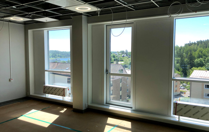 Dagrum på översta våningen under bygget av Finspångs vårdcentrum i början av juni 2020.